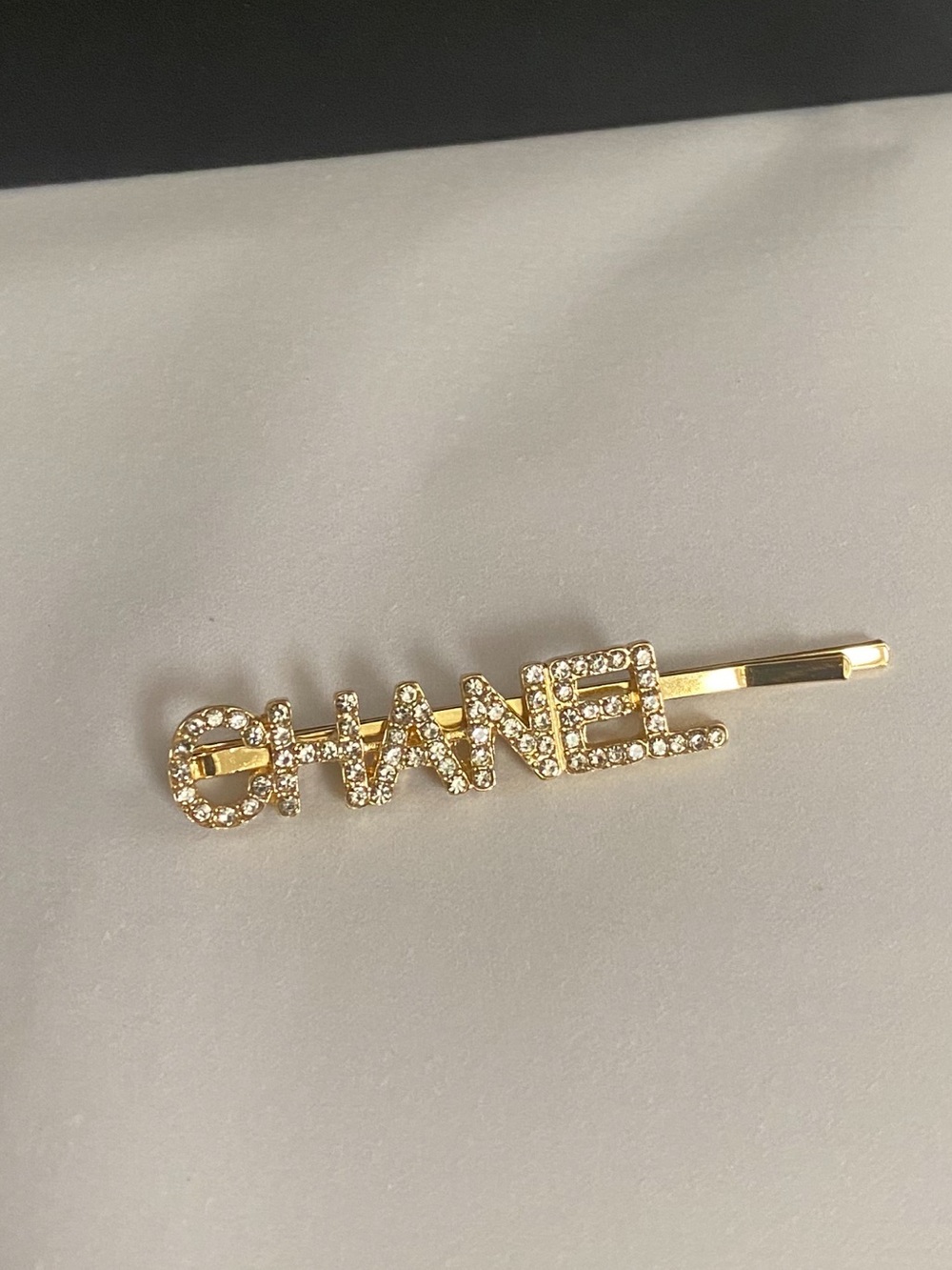 Chanel Gold Crystal Logo Hair Clip